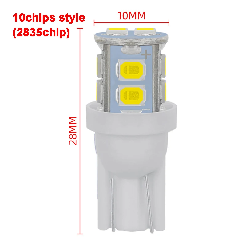 Lâmpada LED para porta de leitura, luz lateral, T10, W5W, 12V, 5050, 2835, 10pcs