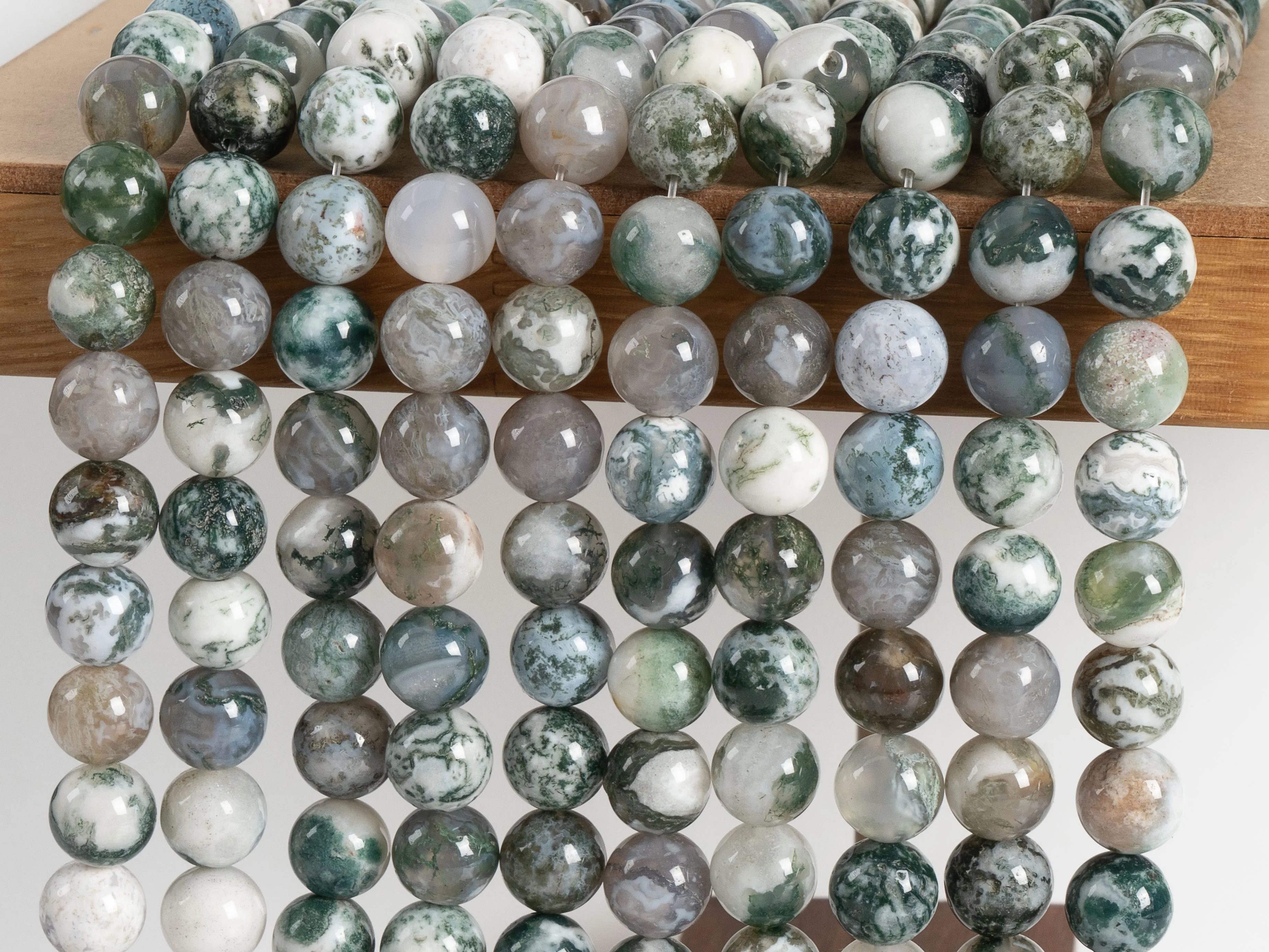 Genuine Natural Green & White Moss Agate Beads Grade AA  Gemstone Round Loose Beads 6/8/10mm for Jewelry Making