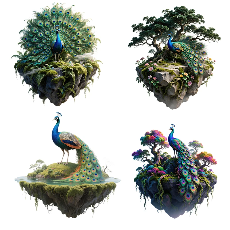 Three Ratels CAB34 Peacock Floating Island Art Wall Stickers for Home Decoration