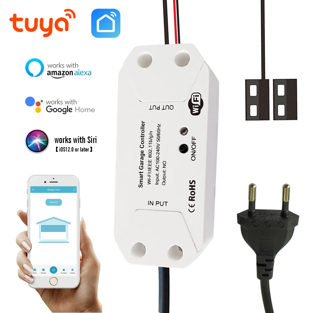 WiFi Smart Garage Door Opener Controller Switch Tuya APP Control Works with Alexa Google Home Siri Shortcut