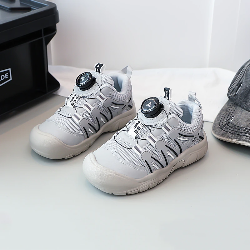 2025 Autumn New Boys Girls Casual Shoes Toes Capped Breathable Kids Tennis Shoes Rotating Button Children Sports Shoes Soft Sole