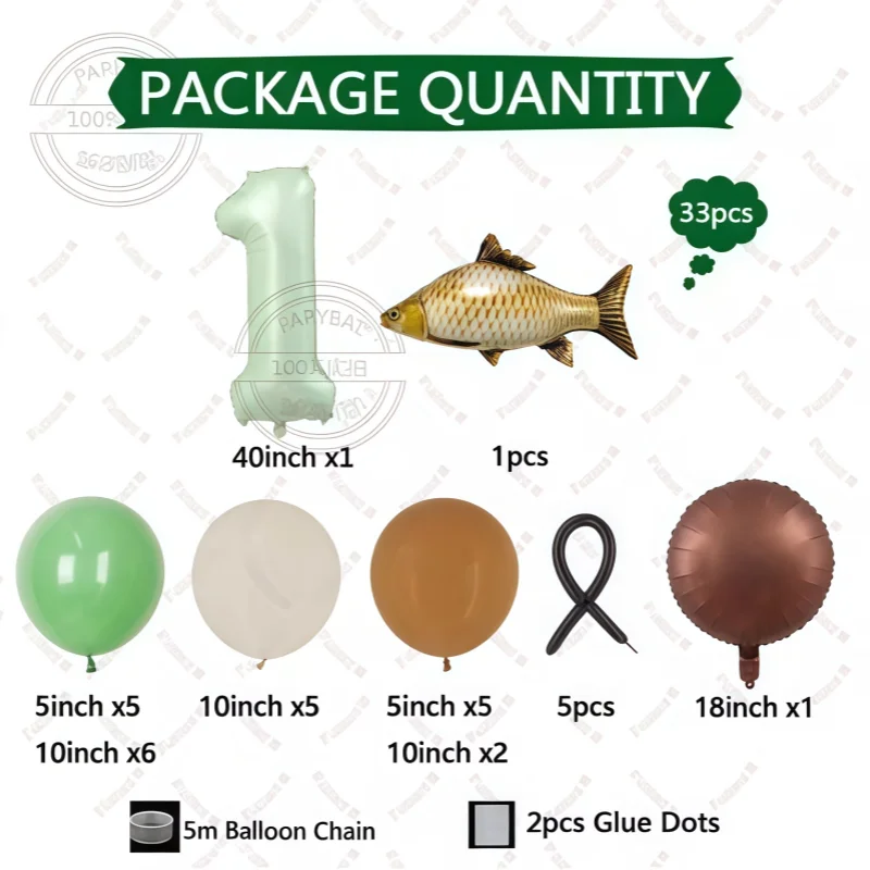 40-inch Green Number Fish Balloons DIY Baby Shower Large Foil Balloon for Birthday Wedding Anniversary Jungle Party Decor