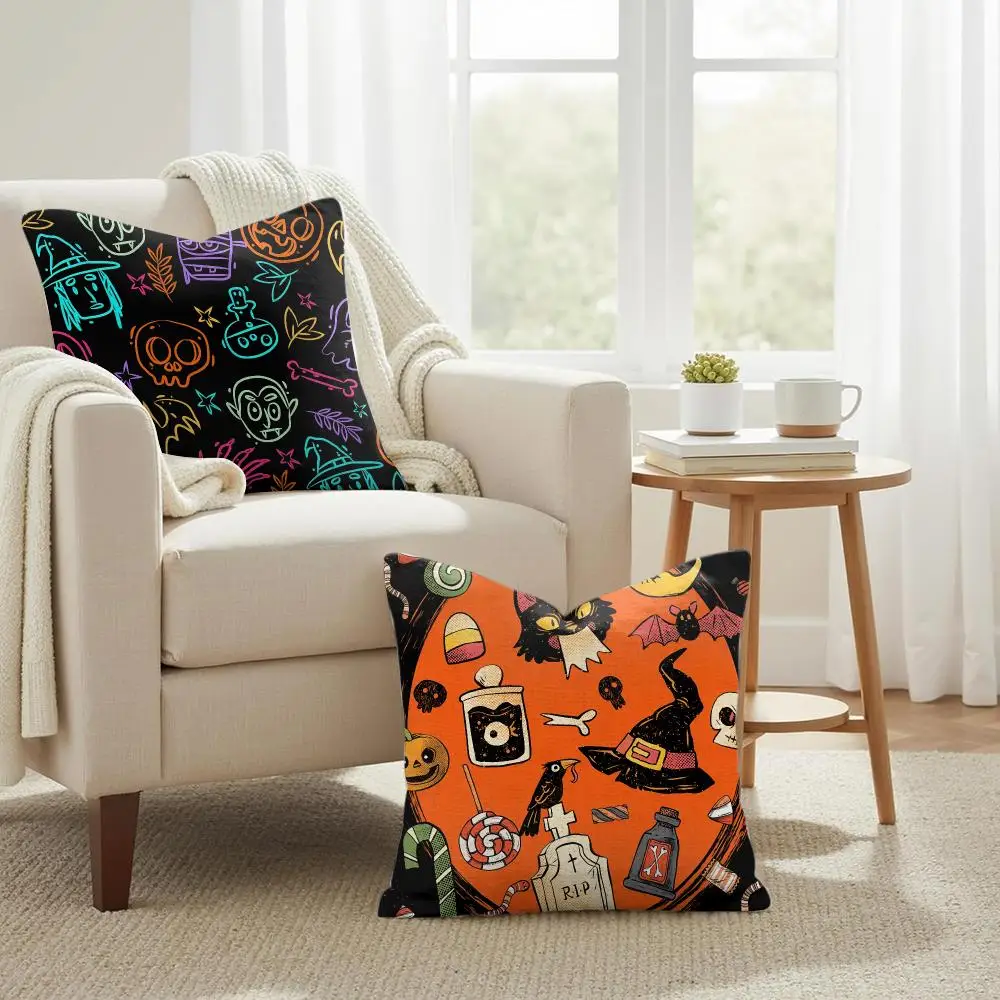 Terrifying Halloween Cushion Cover Summer Coolness Linen Organic Fabric Sofa Pillow Case Double-Sided Printing Home Decor