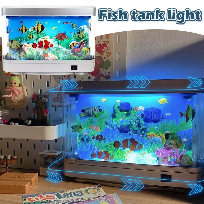 Fish Tank Lamp Fake Aquarium Tank Decorative Night Light Virtual Ocean Dynamic LED Table Lamp Room Decor Christmas Gift for Kids