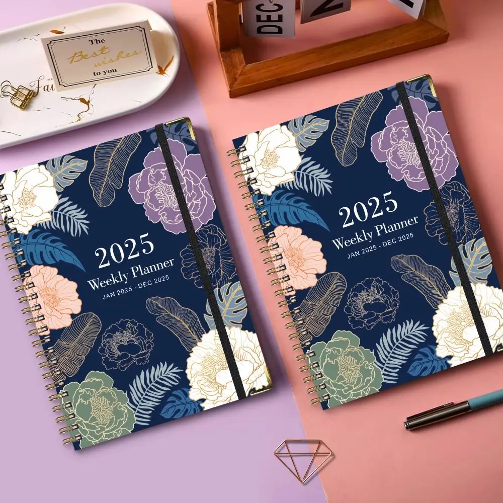 A5 2025 Agenda Planner Notebook Floral Design Paper 2025 Schedule Planner Book Multifunction Thicken Business Notebook Office