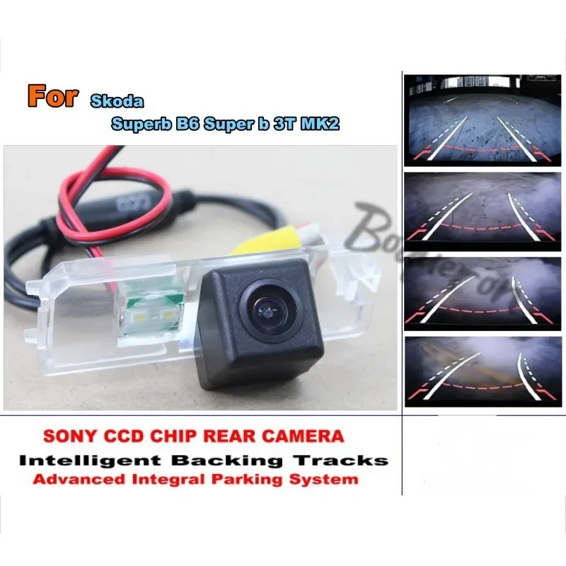 Intelligent Dynamic Trajectory Rear View Reverse Backup Tracks Camera Night Vision For Skoda Superb Liftback 2008~2014