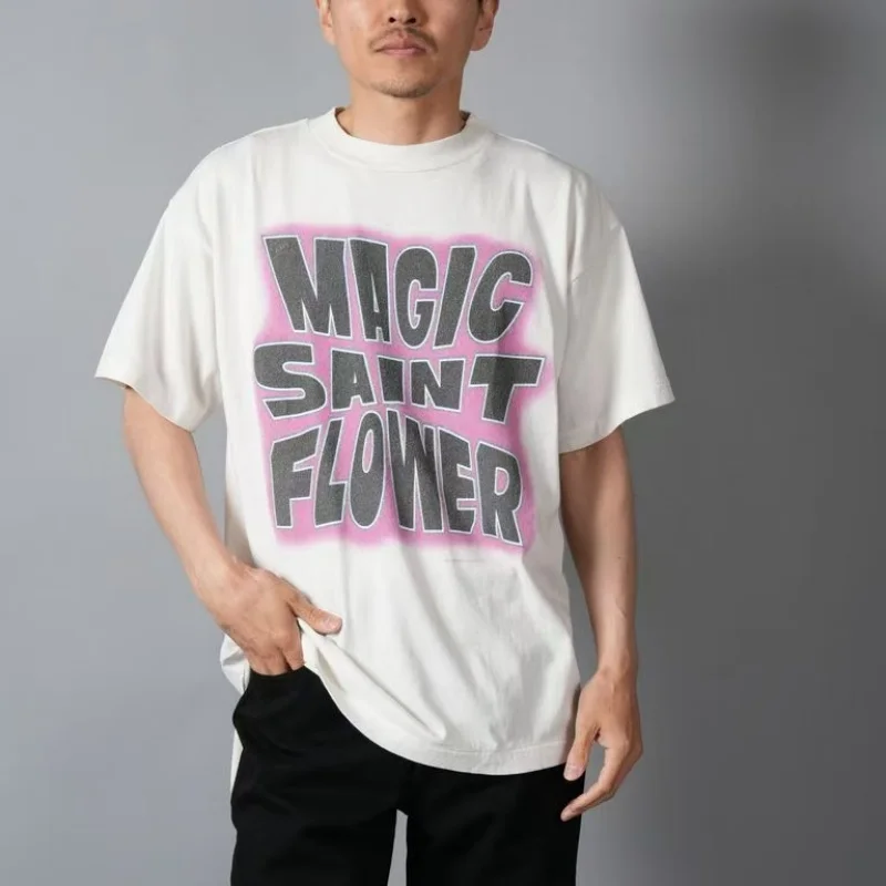 Summer Fashion SAINT SS26 White Classic Versatile Letter Print Trendy Crew Neck Short-Sleeve T-Shirt