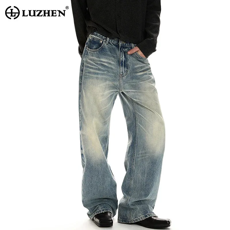 

LUZHEN 2026 Spring Gradient Washed Vintage Straight Jeans Men's Fashion Handsome High Quality Casual Vintage Denim Pants JY6193