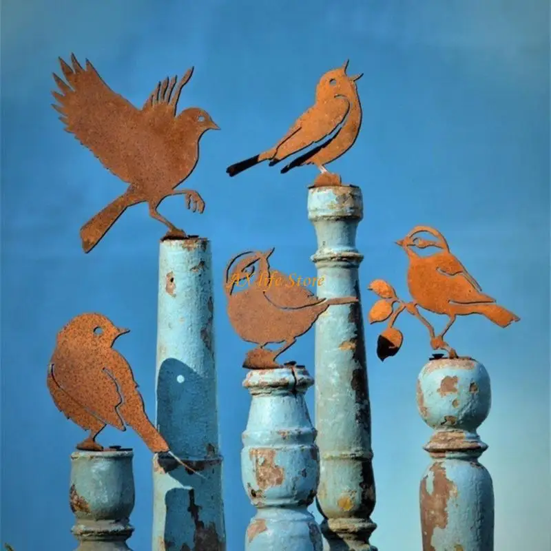 

J2HA 5Pcs Weathered Iron Bird Silhouettes Creative Garden and Patios Decoration Metal Bird Sculpture Yard Ornaments