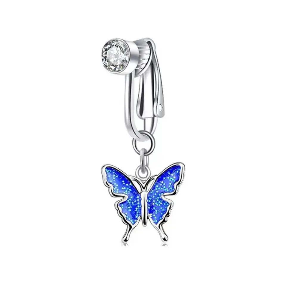 Rhinestone Zircon Fake Belly Piercing Clip Copper Butterfly No Piercing Belly Button Multicoloured Drilled Belly Ring Girl Gift