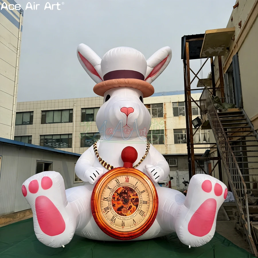 

Гигантский надувной белый кролик с карманными часами, декор для мероприятий в стиле Алисы в Стране чудес