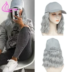 Baseball Cap Hair with Wave Curly Bob Hairstyle Adjustable Wig Hat Attached Short Hair Extensions Synthetic for Women Girls