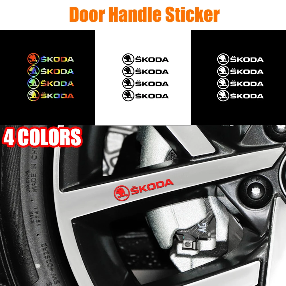 4PCS Car Door Handle Stickers Auto Wheel Rim Decoration Decals For Skoda Octavia Rapid Fabia Superb Kodiaq Scala Karoq Kamiq VRS