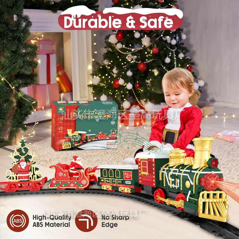 Christmas Train Set with Lights and Music Electric Track Rail Car Toys Santa Claus DIY Cards Xmas Holiday Gifts for Kids