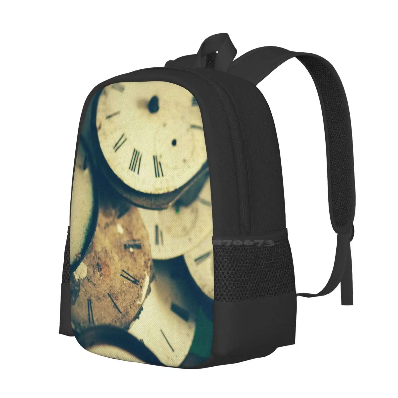 Past Lives Pattern Design Bagpack School Bags Old Neglected Vintage Round Circle Watch Face Numbers Antique Retro Abstract