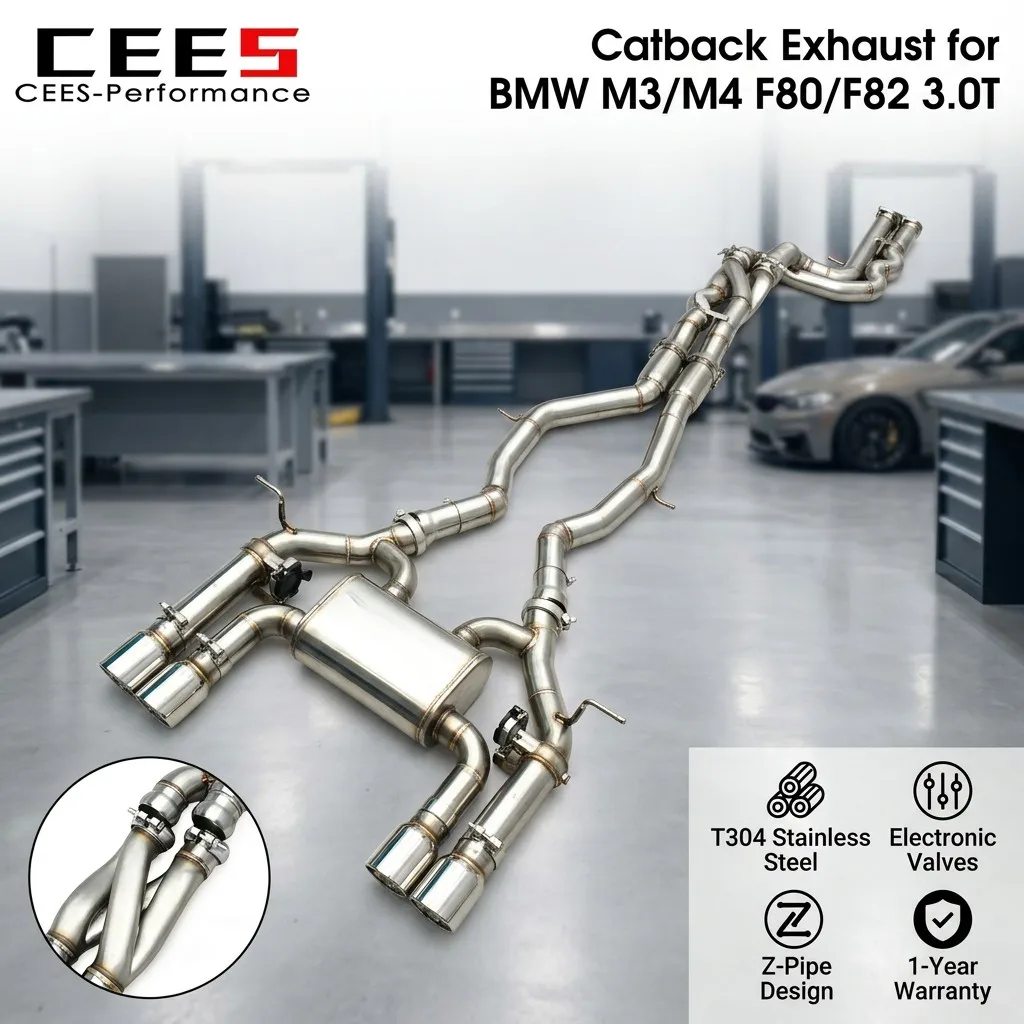 CEES Stainless Steel Catback Exhaust with Z Pipe for BMW M3/M4 F80/F82 3.0T 2014-2019 Racing Equal Length Mid Pipes With Muffler