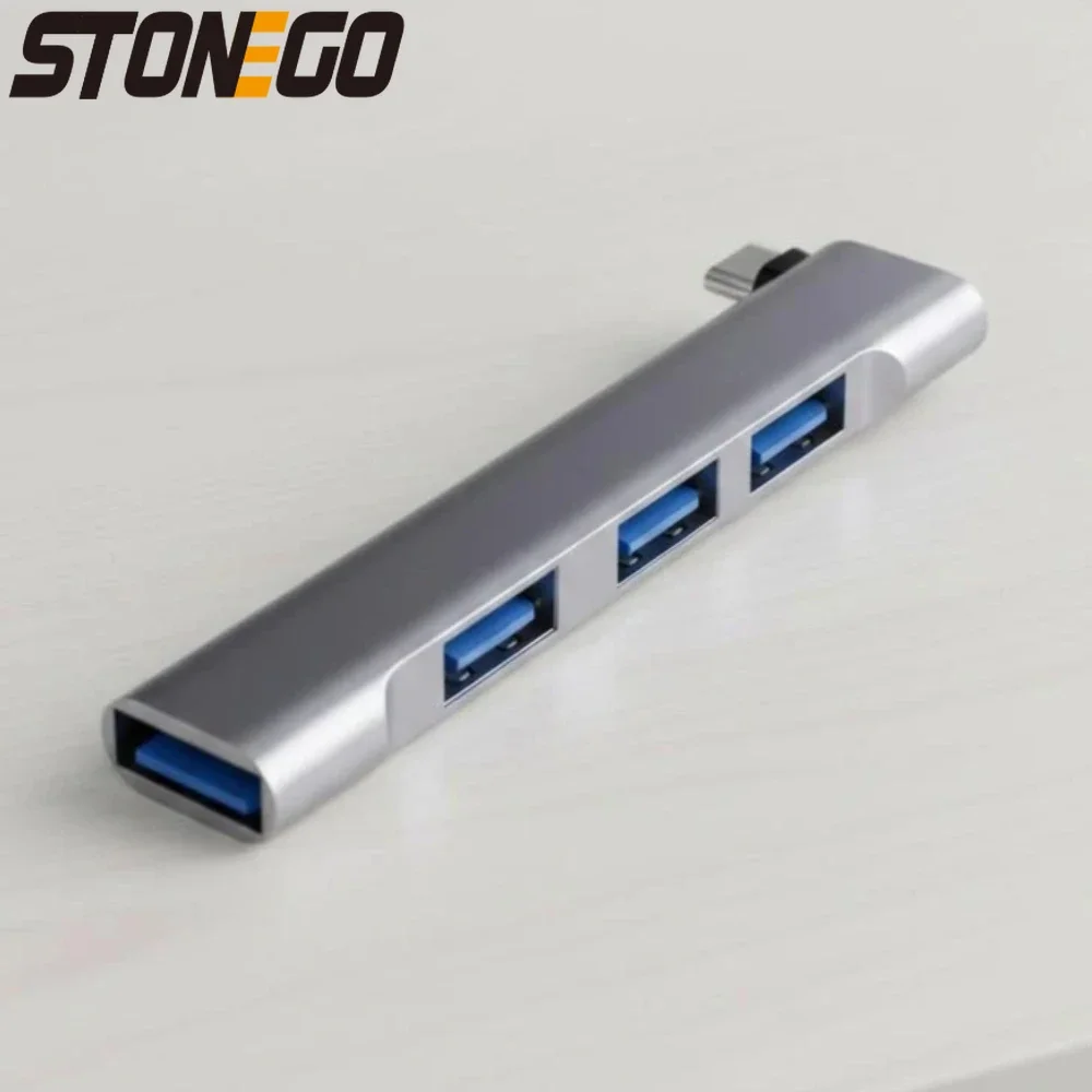 60W Fast Charge 4 Port USB 3.0 Hub Splitter Type-C Adapter for Laptop PC Compact Plug and Play