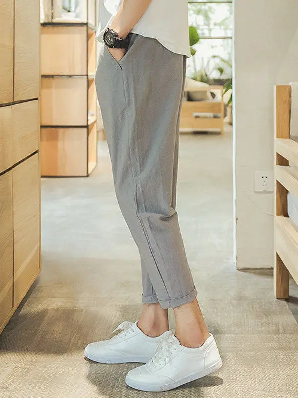 

Summer Cotton Linen Men's Loose Nine Points Casual Pants Thin Small Foot Trendy Harlan Pants Cleanfit mid High Waist PVC