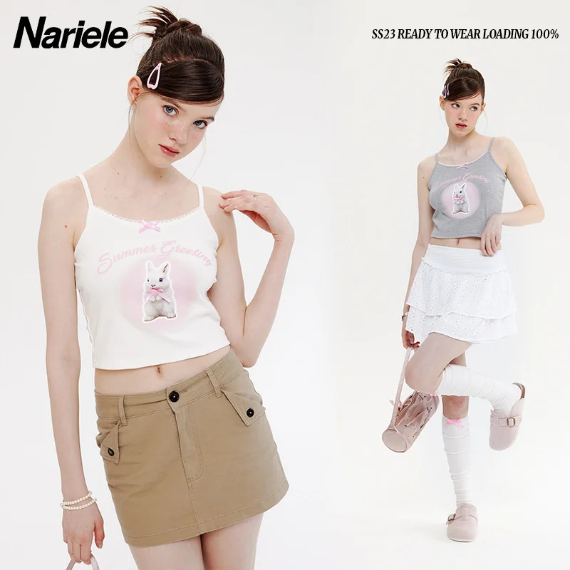 

Sweetened Rabbit And Rabbit Letter Printing Camisole Women's Ins Short Outwear Sleeveless Top Hot Girls Fashion