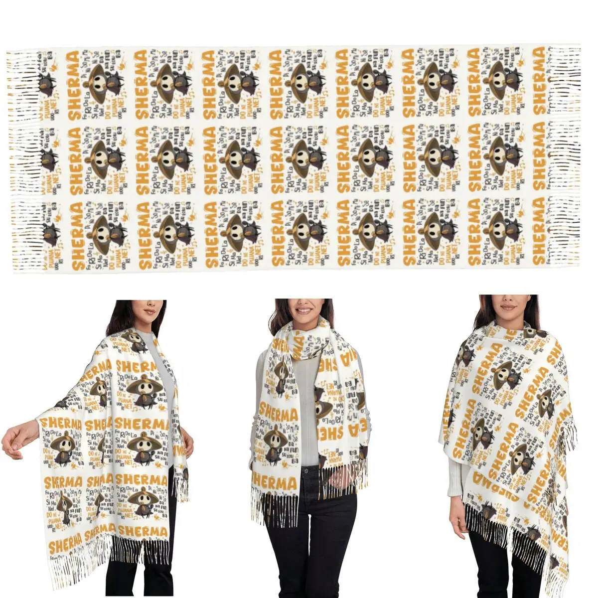 Sherma Hollow Knight Silk Song Funny Video Game 2 Tassel Scarves for Women Soft Warm Shawls and Large Fall Winter Shawl Wraps