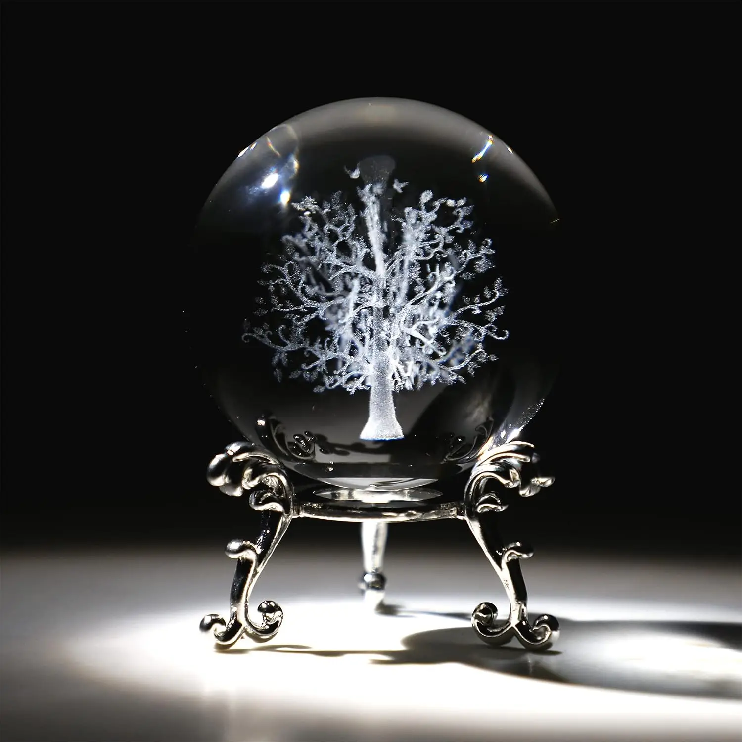 

H&D 60mm Tree of Life Crystal Ball with Stand Decorative Paperweight 3D Laser Engraved Glass Plant Sphere Novelty Home Decor