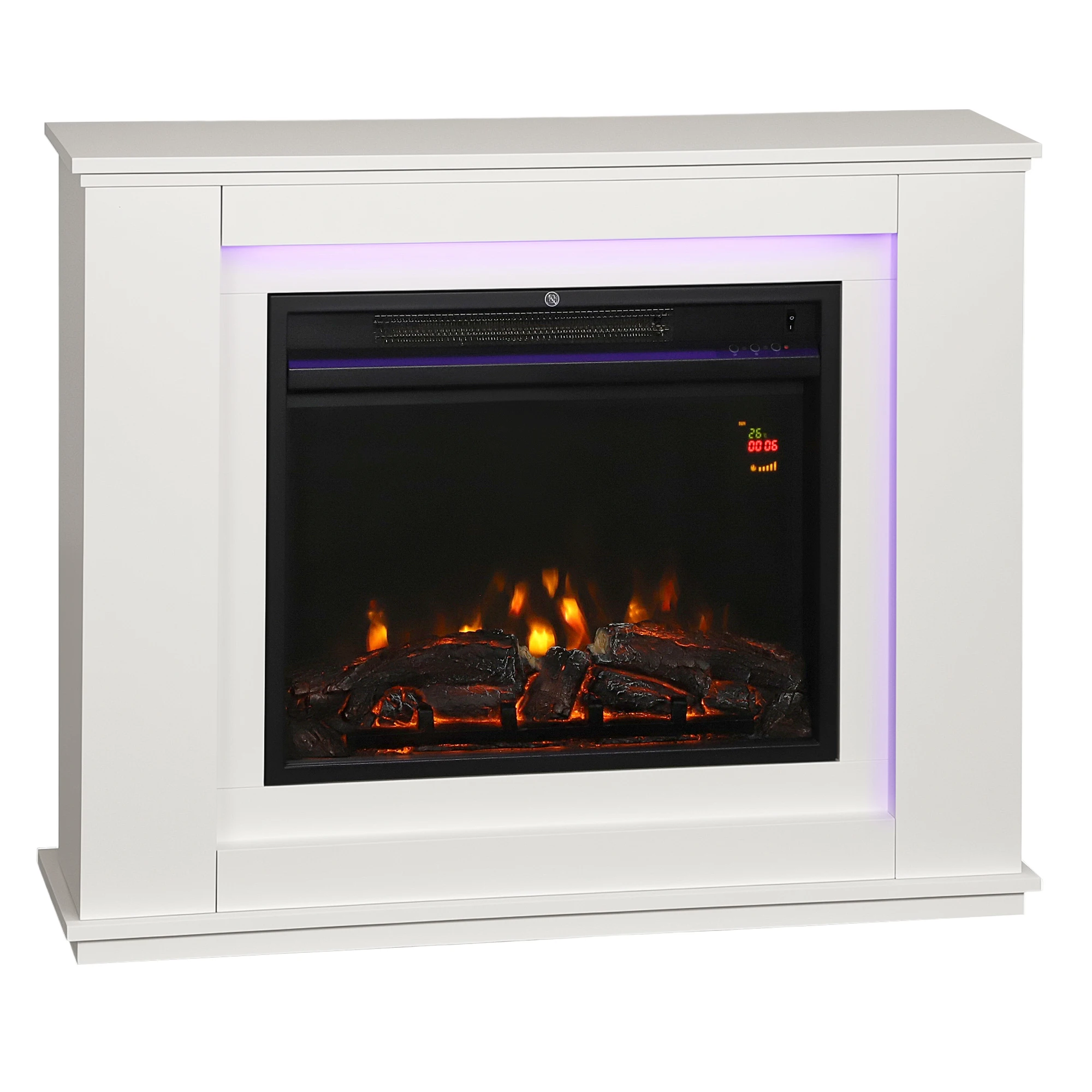 Image of Homcom Eingebauter Elektrokamin 1000/2000 W mit Flammeneffekt aus 5 Helligkeitsstufen und 12 Farben für 30 ㎡ Weiß