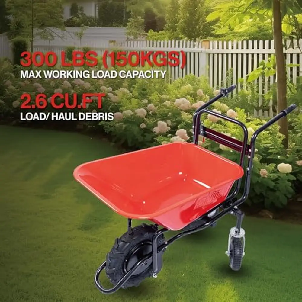 Electric Wheelbarrow 24V DC 500W AGM Battery 330lbs Capacity Hauler Debris Yard Construction Site Heavy Duty Motor 4.3mph Speed