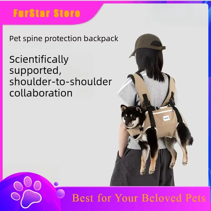 FurStarDog Horizontal Backpack - Spine Protection Breathable Full Body Wrap With Head Support, 3-Way Carry For Small To Large Do