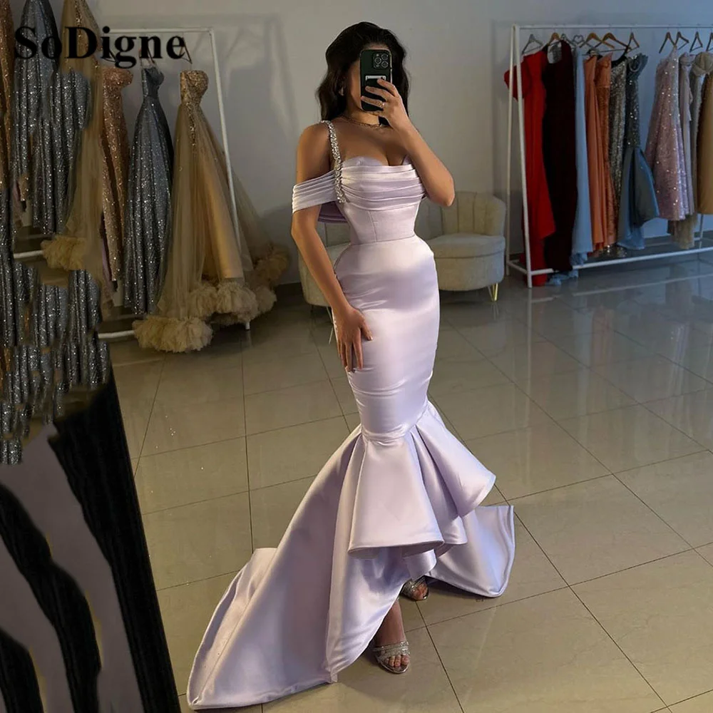 SoDigne Lilac Evening Dresses 2024 Mermaid Formal Party Gown Elegant Crystal Off The Shoulder Elegant Long Prom Dress Customized