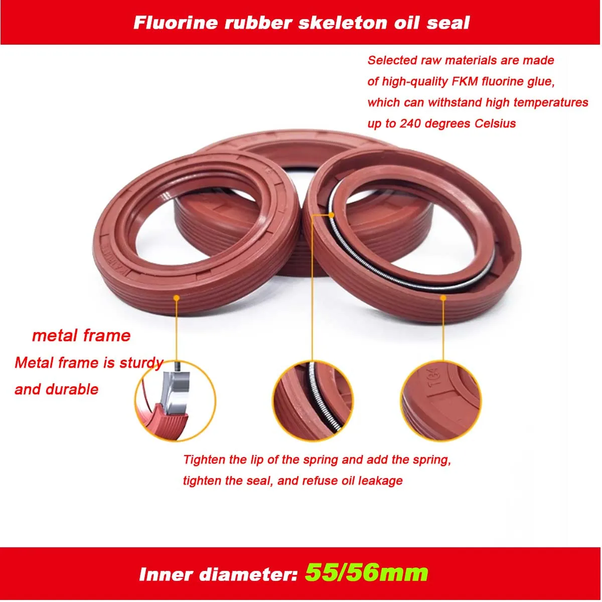 

Fluororubber Skeleton Oil Seal TC/TG Size Complete, Inner Diameter 55~56mm, Rotating High-Temperature Resistant Oil Seal