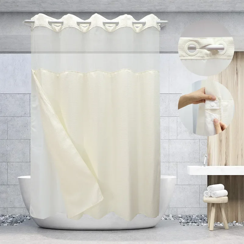 Thickened Jacquard Waffle Shower Curtain Solid Color Waterproof Bathroom Curtain Double Layer With Liner Water Repellent Bath Cu