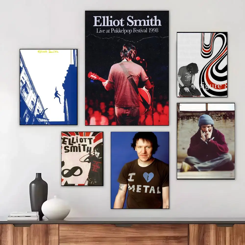 Elliott Smith Singer Indie Black White Poster Modern Aesthetic Wall Art Print Minimalist Bedroom Living Room Home Decor Gift