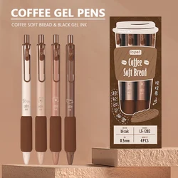 4 Pcs/Set Coffee Soft Bread Gel Pen 0.5mm Black Color Gel Ink Pens For Writing Office School Stationery Supplies