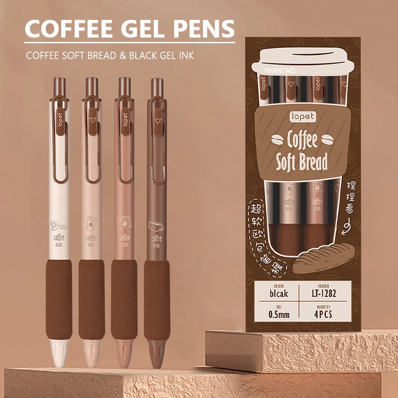 4 Pcs/Set Coffee Soft Bread Gel Pen 0.5mm Black Color Gel Ink Pens For Writing Office School Stationery Supplies
