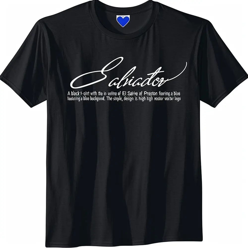 El Salvador Cursive Script TShirt with Country Outline and Blue Heart Vector