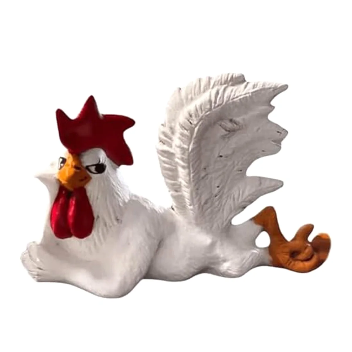 Chicken Rooster Decor Statue, Small Resin Cocks Figurine Sculpture, Mini Funny Side Lying Winking Cocks Table Figurine