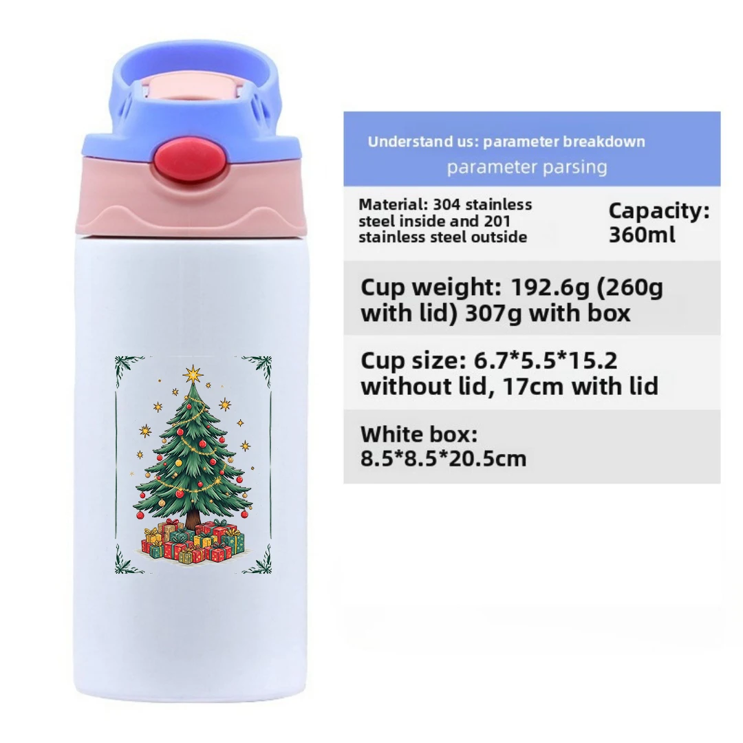 Tasse thermique en acier inoxydable 304, tasse en paille pour enfants, motif d'arbre de noël, édition personnalisée, cadeau de vacances, bouteille d'eau pour enfants