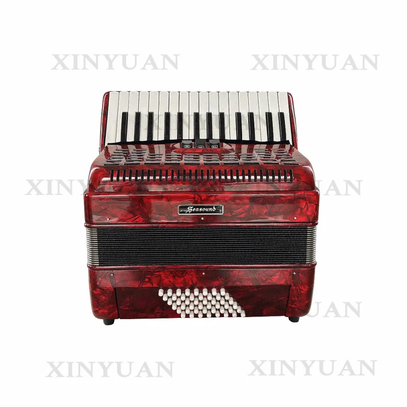 Piano Accordion JP3048B, 30 Keys 48 Bass Wood Instrument, Red Celluloid with 3 Registers, Diatonic & Chromatic Available
