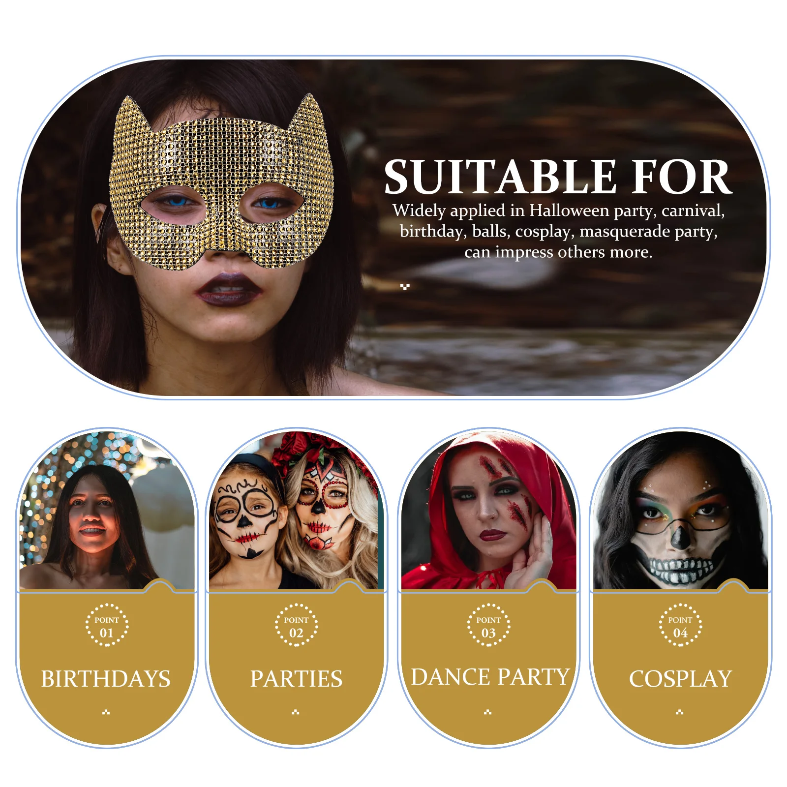 

Unique Cat Mask Lightweight Comfortable Masquerade Party Supplies Decorative Mask Prop Halloween Cosplay Fox Animal Festival