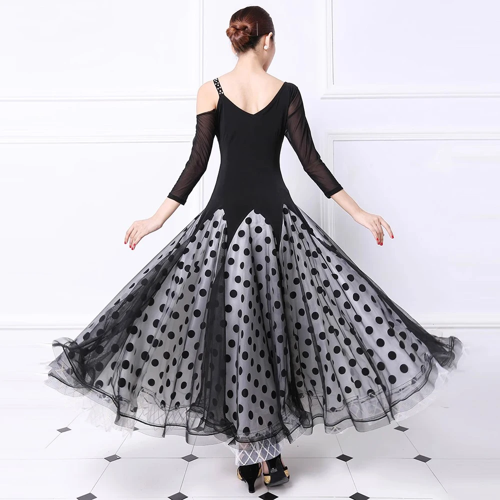 2025, schwarzes Ballsaal-Wettbewerbs-Tanzkleid für Damen, hochwertig, einschulterig, Standard-Modren-Walzer-Gesellschaftstanzkleider