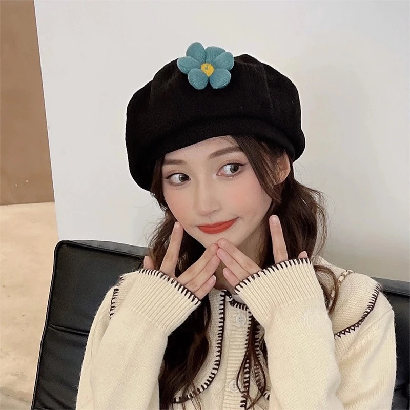 

Girls Flower Beret Winter Warm Walking Elegant Pumpkin Beret