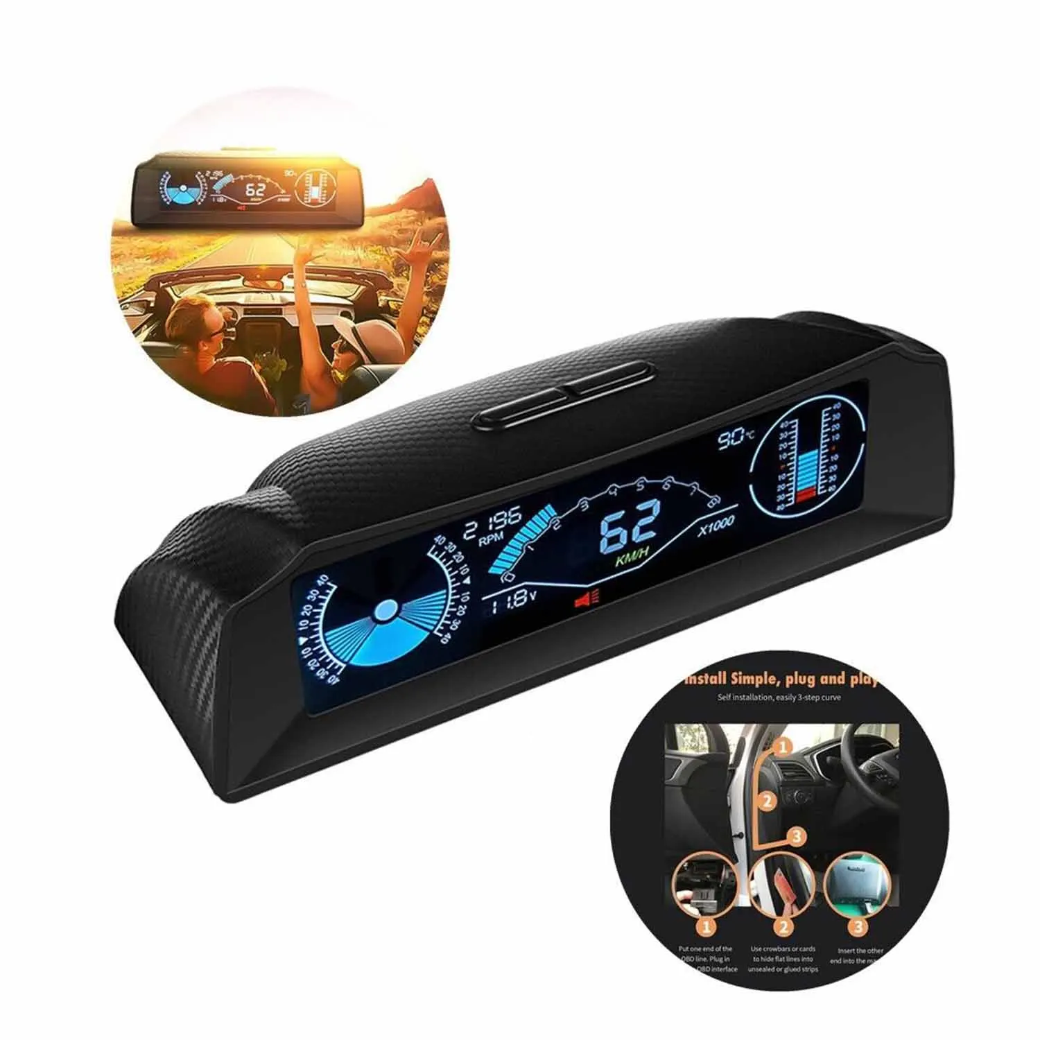 Car OBD2 Multi-function Gauge HUD Head-Up-Digital Speedometer Slope Display Car Electronics Head-up Display Car Electronics Part