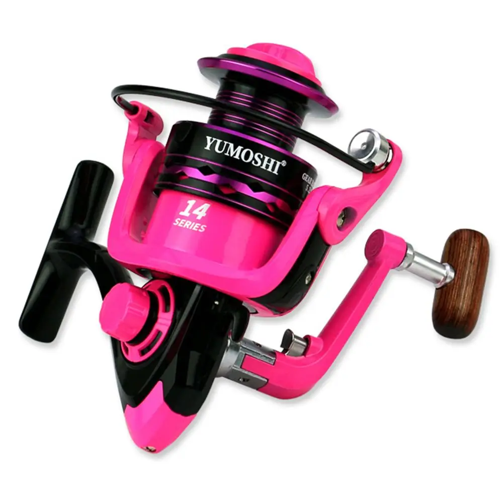 Pink Rocker Arm Fishing Reel High Quality Metal Lure Wheel Spinning Wheel OE2000 Series Sea ​​Pole Wheel Wooden Handle