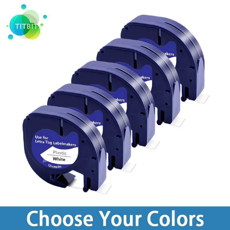 

5PK Dymo LT 91201 91202 91203 91204 91205 12mm Label Tapes Compatible for Dymo Letratag LT-100H LT-100T Plus Label Printer