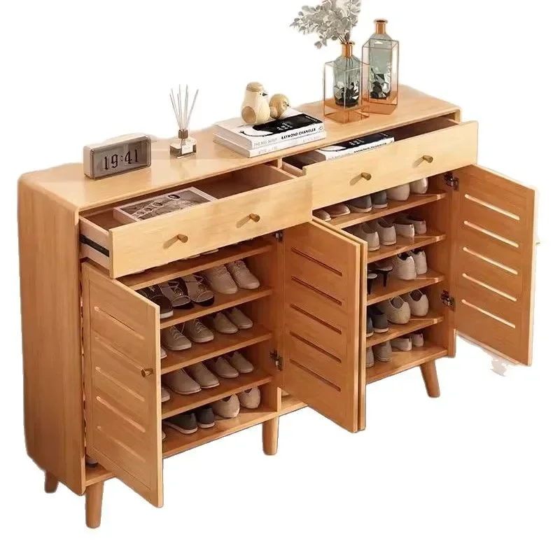 

Nordic solid wood shoe cabinet small household entrance corridor porch cabinet breathable multi-layer storage locker
