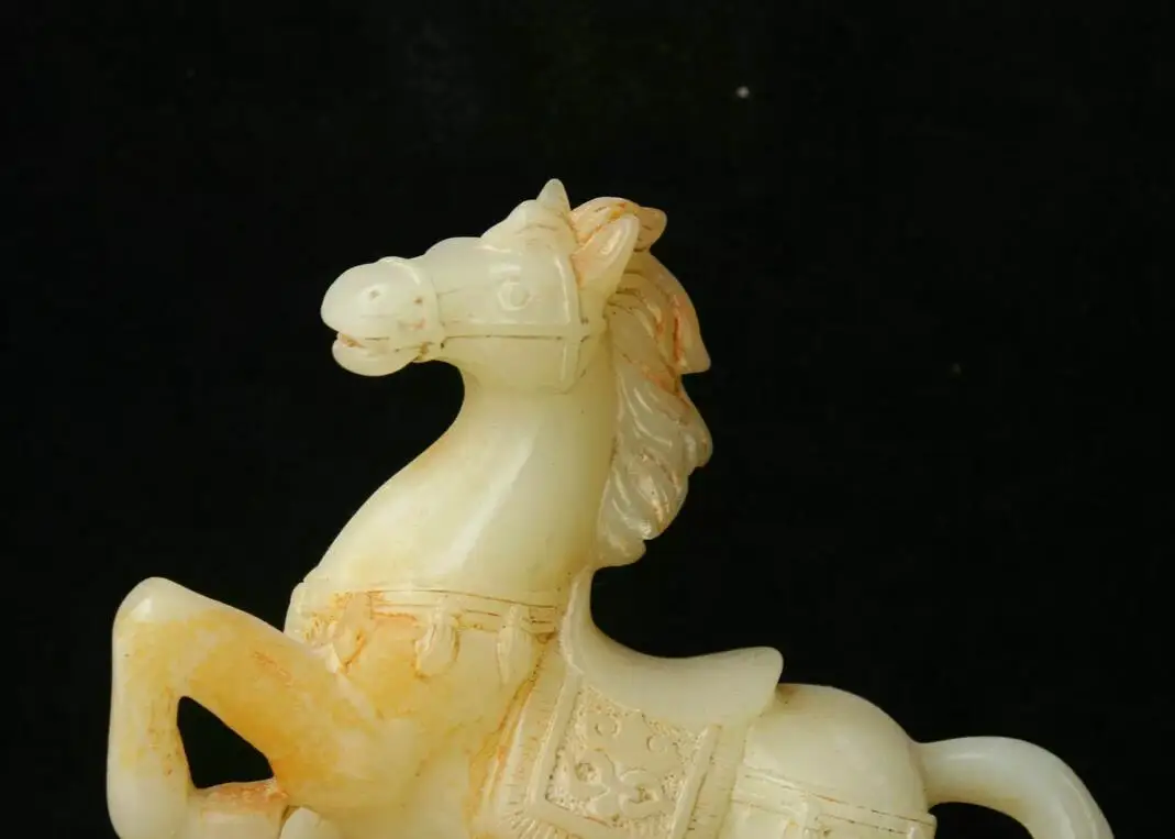 18cm China Natural Old Jade hand carved animal horse beast Statue Sculpture