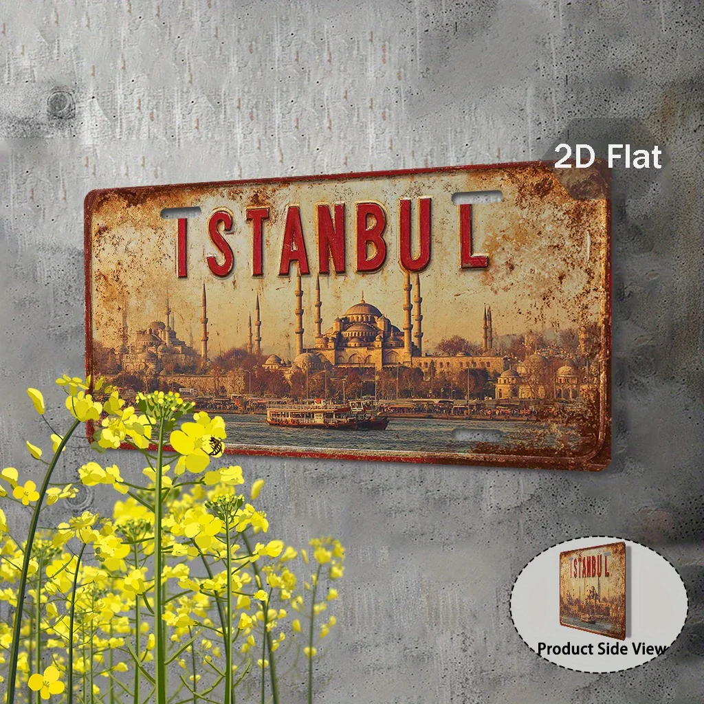 2D Flat Printing, 1pc, Vintage Sign, Only for Decoration, Exterior Additions(11.8inch X 5.9inch), Istanbul City Sign, Turkish Re