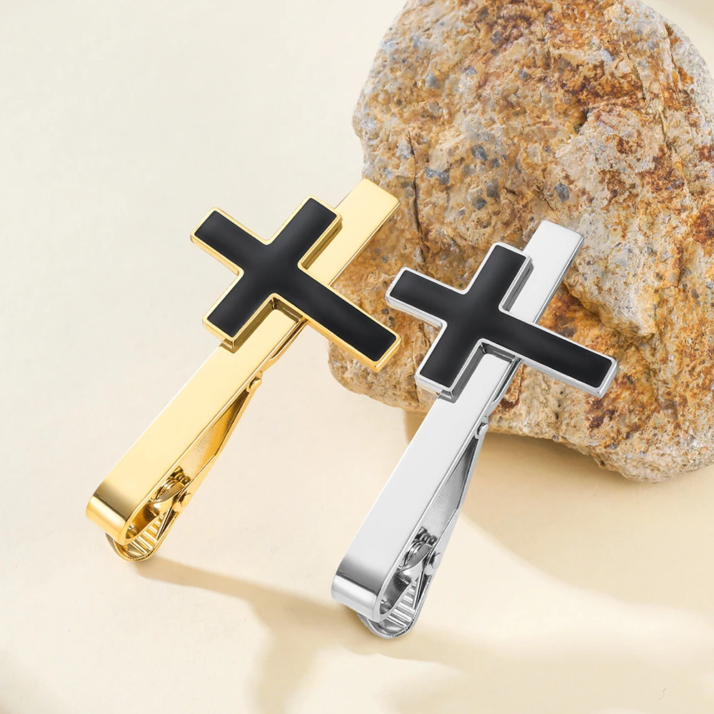 Vintage Cross Tie Clips for Men Christian Catholic Tie Clip Cross Accessories Stainless Steel Religious Jewelry Christmas Gift