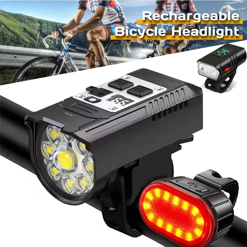9 LED Bike Bicycle Light USB Rechargeable Set Road Bike Front Back Headlight Lamp Flashlight Cycling Light Cycling Accessories