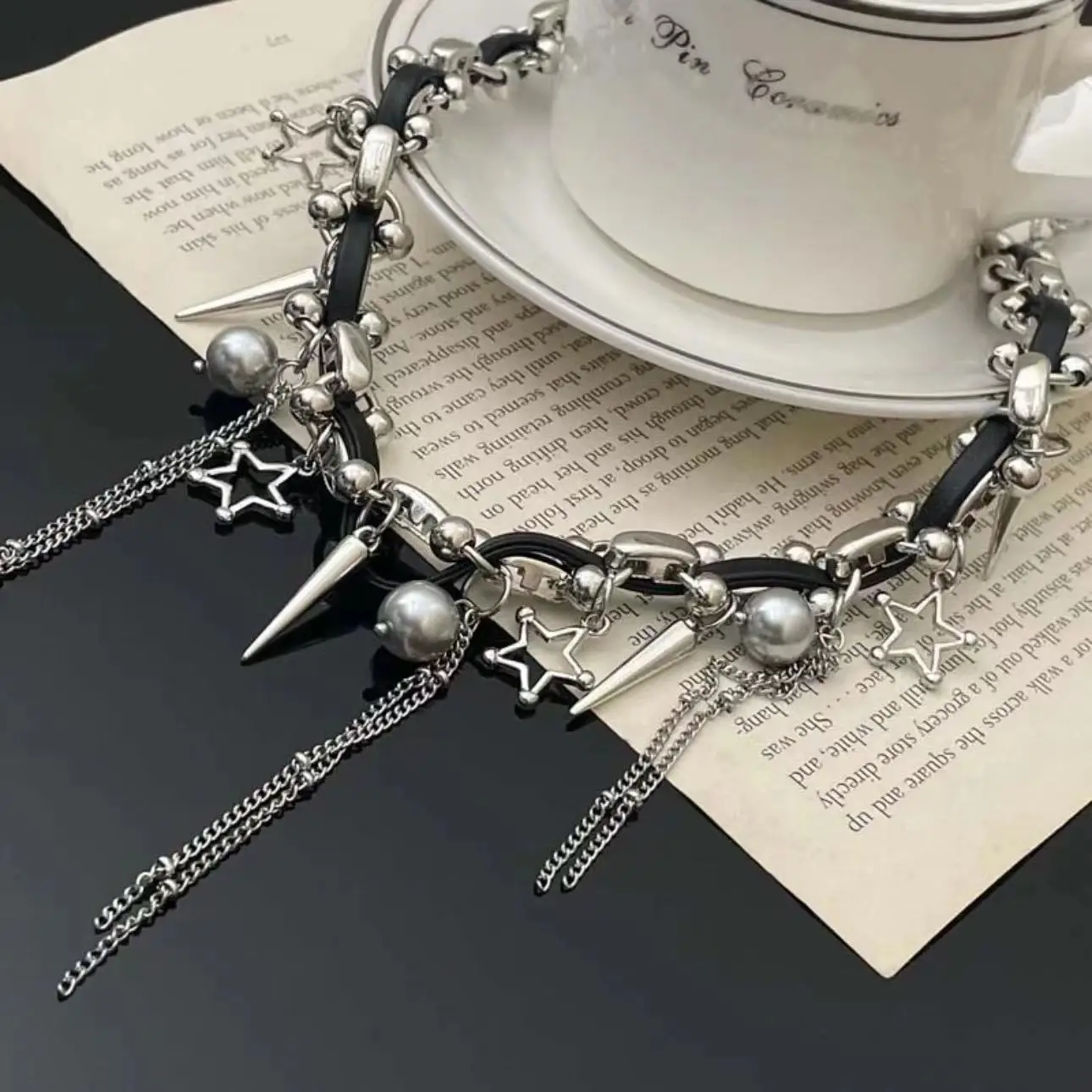 Sweet Cool Tassel Rivet Beaded Stitching Collar High Luxury Hot Girl Style Necklace Jewelry for Women Y2k Accessories 2024 New